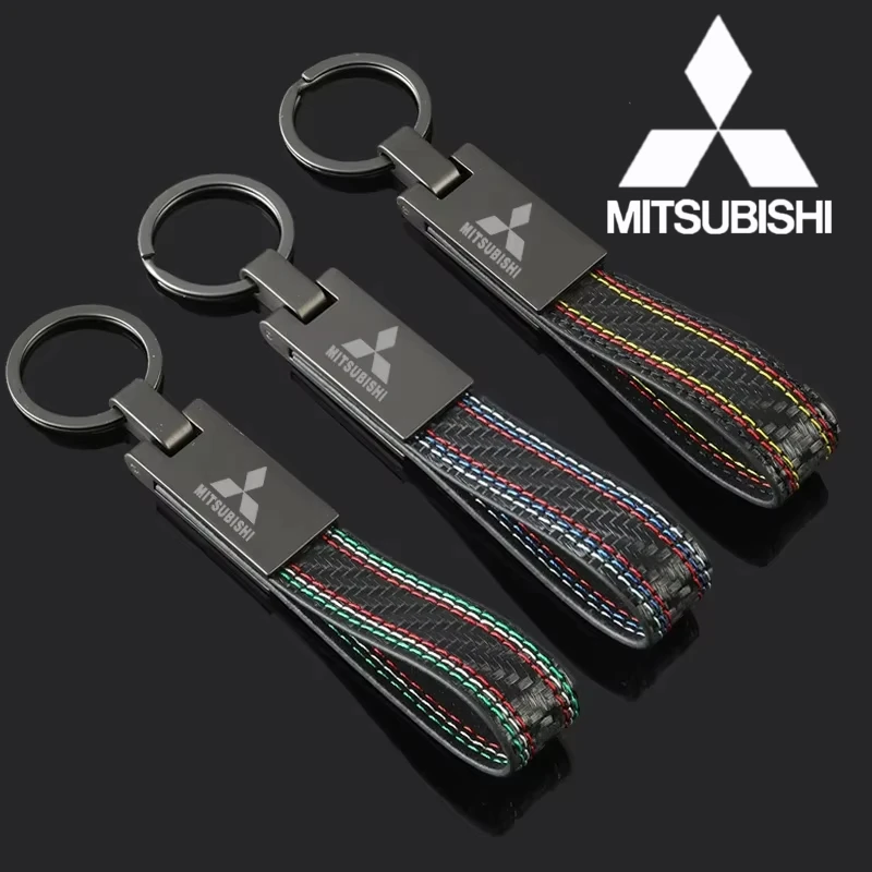 Leather for Mitsubishi Pajero L200 ASX Eclipse Ralliart EVO9 Starion Outlander Galant Car Key Chain Holder Pandant Accessories