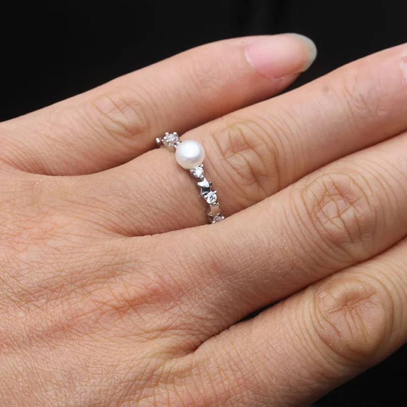 

Wedding Small 925 Silver Ring With Real Pearls Mother Wife gift