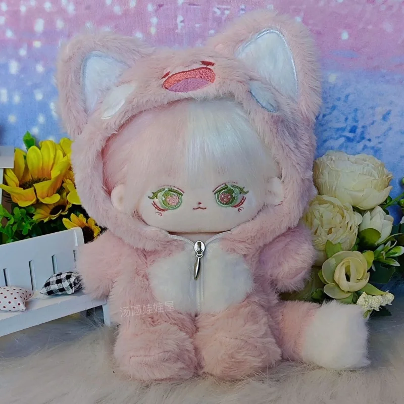 In Stock 20cm Cute Plush Peach Blossom Stuffed No Attribute Pink Fried Hair Little Fox Naked Doll Collection Gift