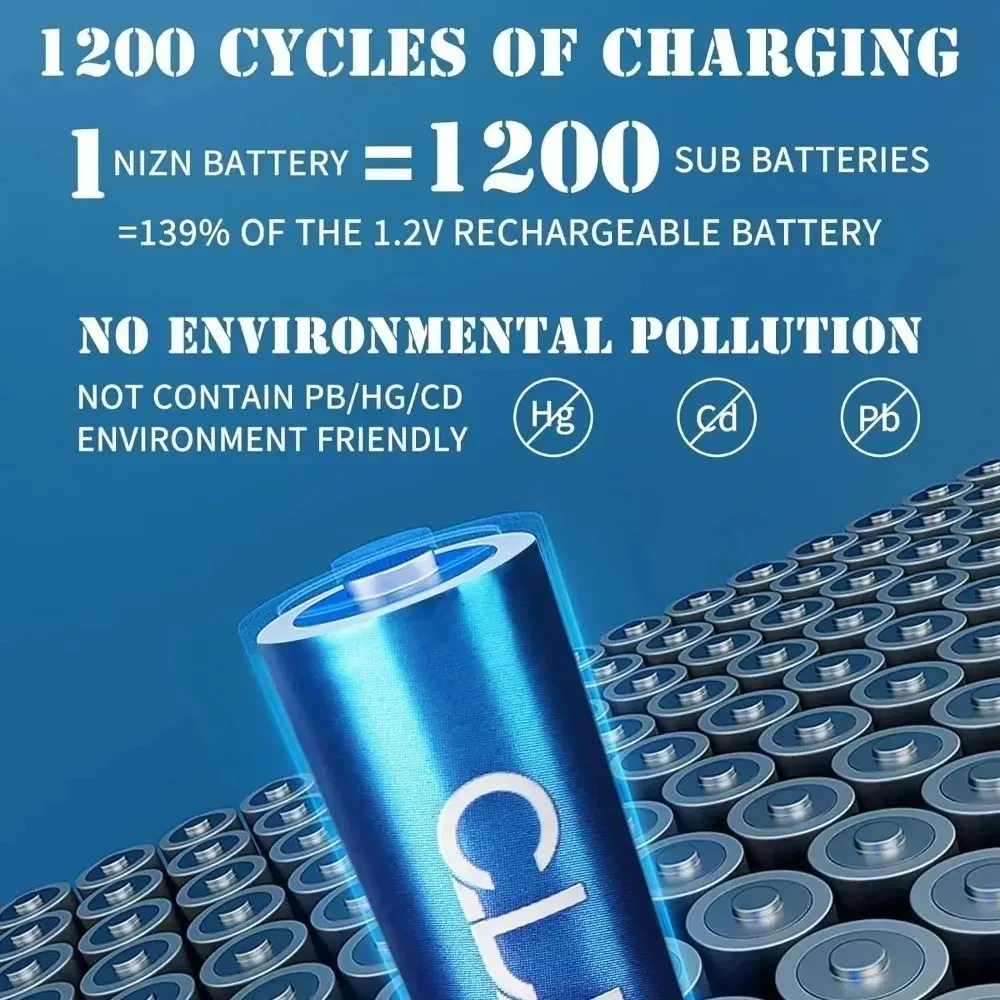 1.6V AA Rechargeable Battery 2500mWh NI-ZN Rechargeable Battery Suitable for Access Lock Toys Through AA AAA NI-ZN Smart Charger