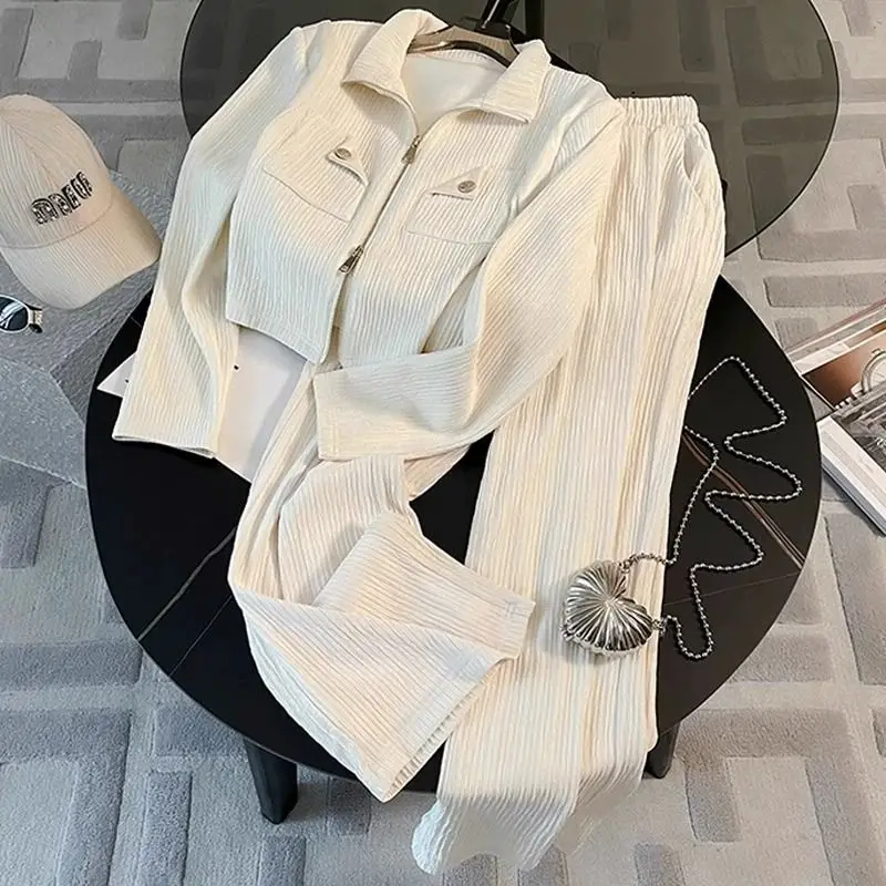 Spring and Autumn Pairing Complete Fashion Sports Set Women\'s High End Sense Coat, Casual Wide Leg Pants Two Piece Set for Women
