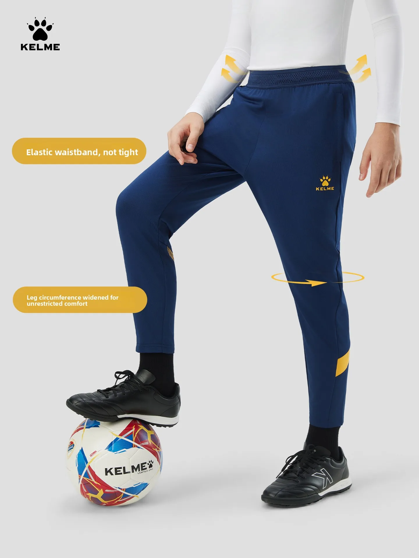 Kelme Kids' Fleece-lined Sports Pants Football Training Pants Casual Fitness Running Pants Warm Windproof Stretch Long Pants