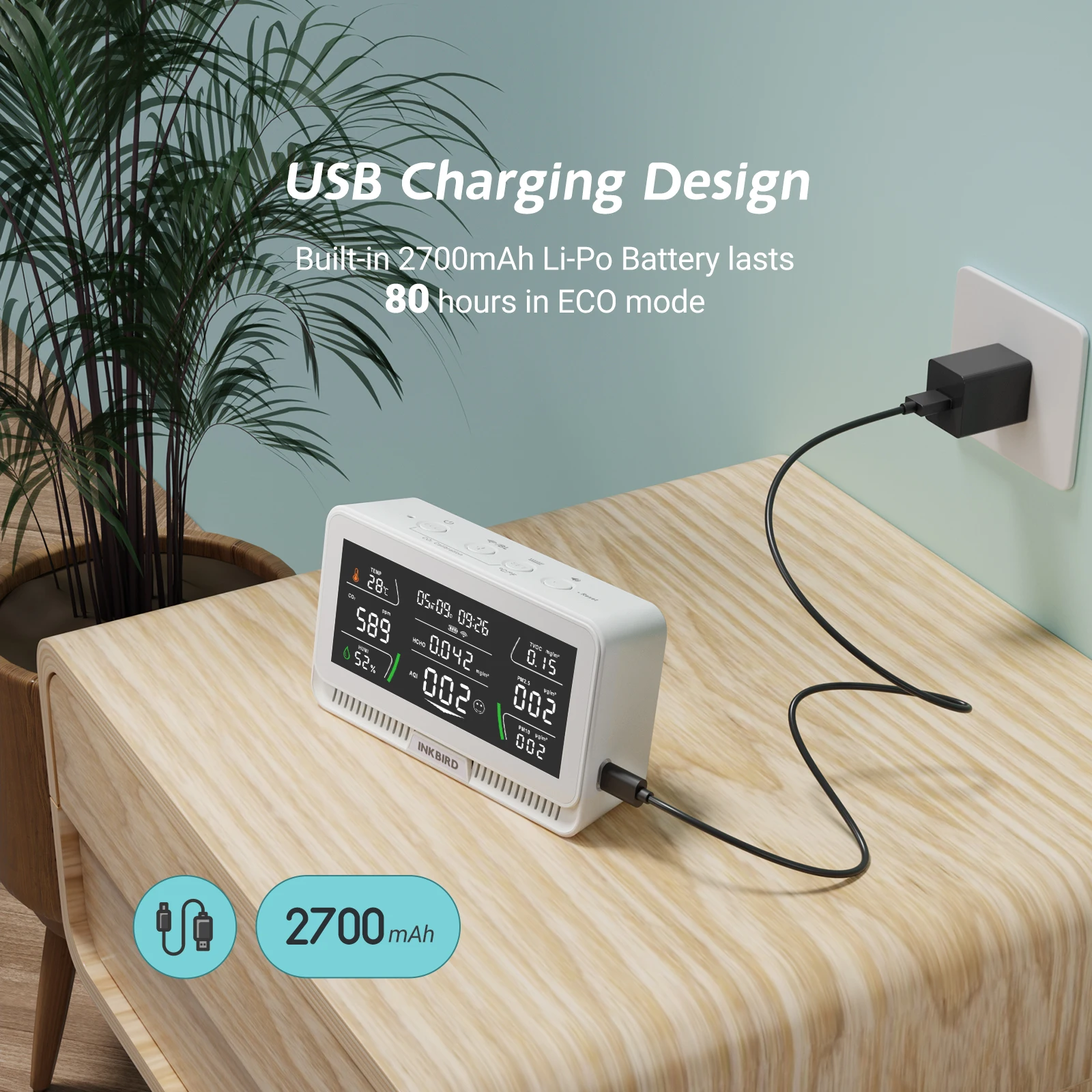 Inkbird 10-in-1 wifi Luftqualität tester co2 tvoc hcho aqi pm2.5 pm10 Temperatur Luft feuchtigkeit Zeit Datum Luftqualität monitor