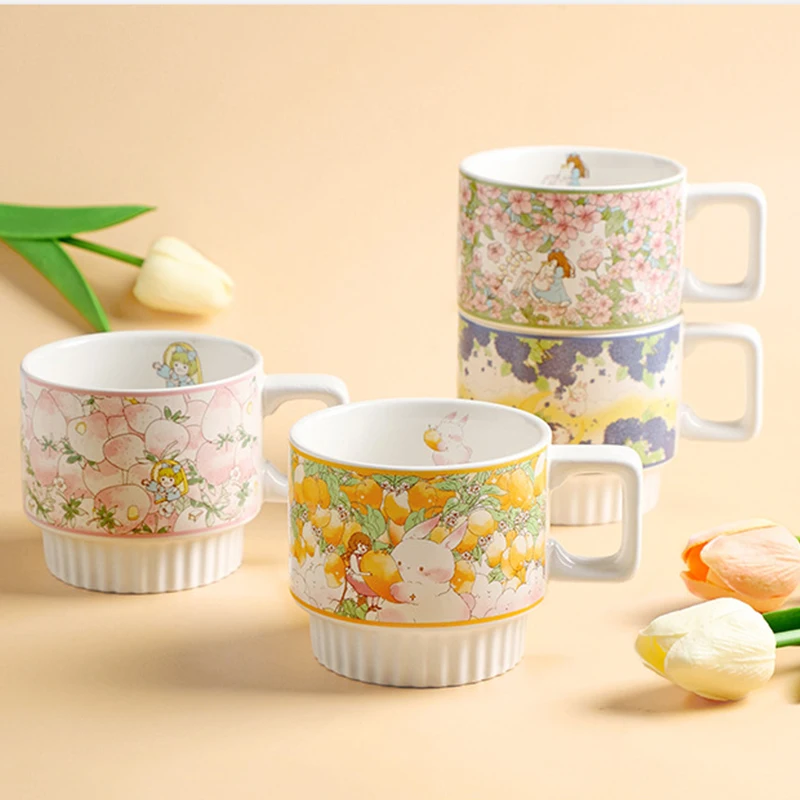 

350ML Japanese-style Cute Design Niche Cup Female Large-capacity Mug Ceramic Breakfast Milk Juice Cup High-value Coffee Cup Gift