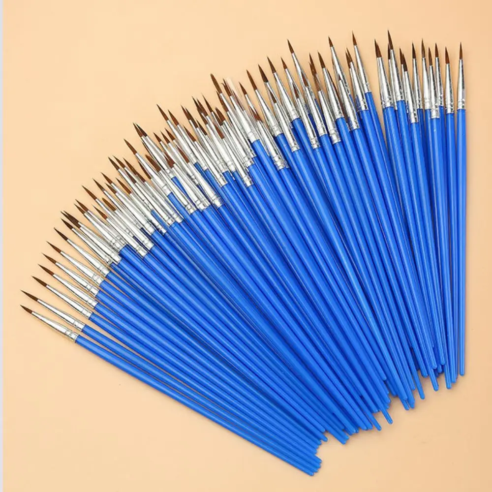 100 Pcs 100 Pcs Nylon Hair Paint Brushes Set Pointed Flat Oil Painting Brushes Art Ceramic Painting Supplies
