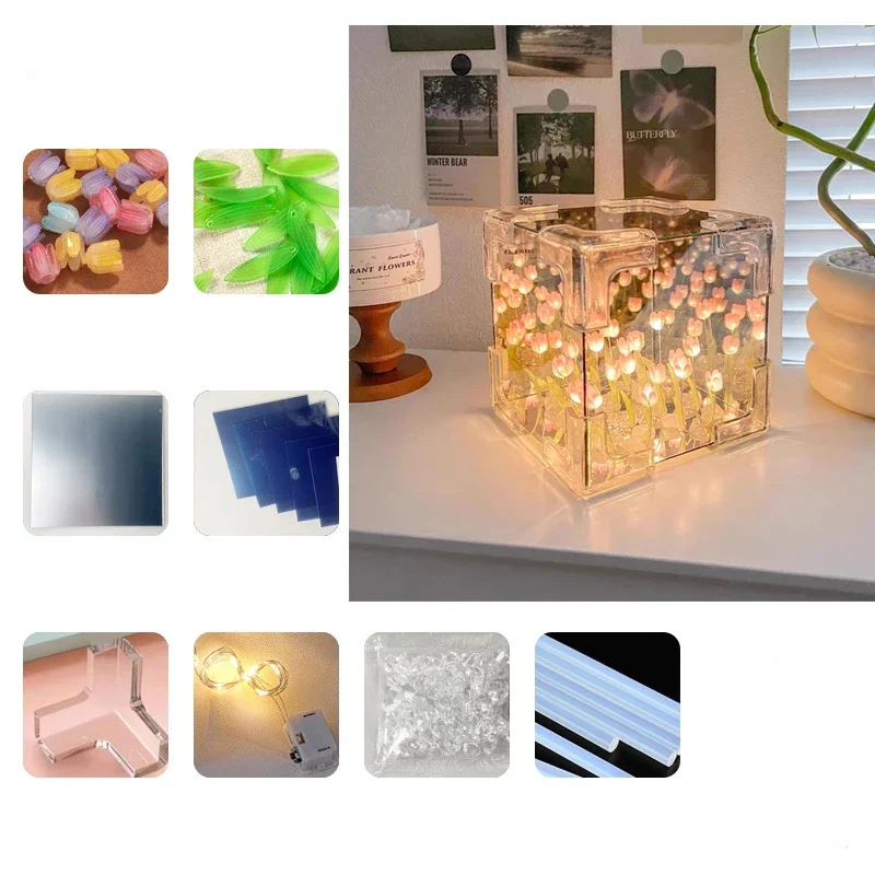 

Creative DIY Tulip Flowers Sea Cube Figurines Decoration Crafts Material Package Tulip Flowers Miniatures Home Decoration Crafts