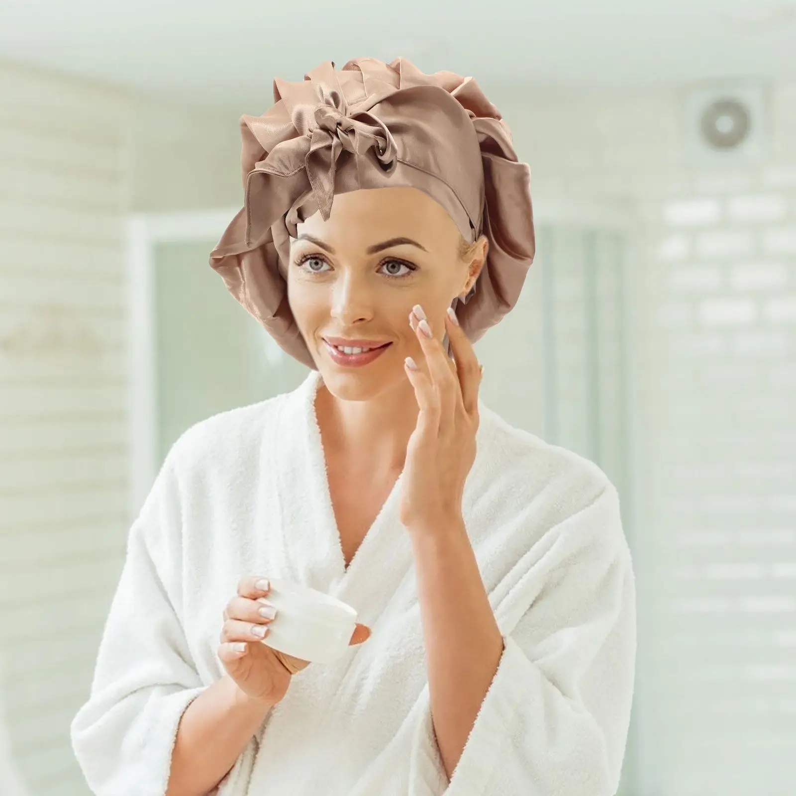 

Women Sleeping Hat Satin Bowknot Ribbon Bonnet Comfortable Soft Hair Wrap Hat for Night Sleep Hair Care Bowknot Ribbon Bonnet