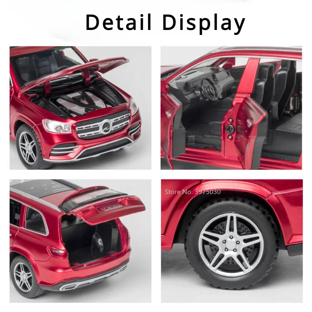 Benz GLS580 SUV Car Model Toy, Off-Road Vehicle, Sound Light, Rib Back Decoration, Alliage moulé sous pression, Jouets pour enfants, Cadeaux, Échelle 1:32