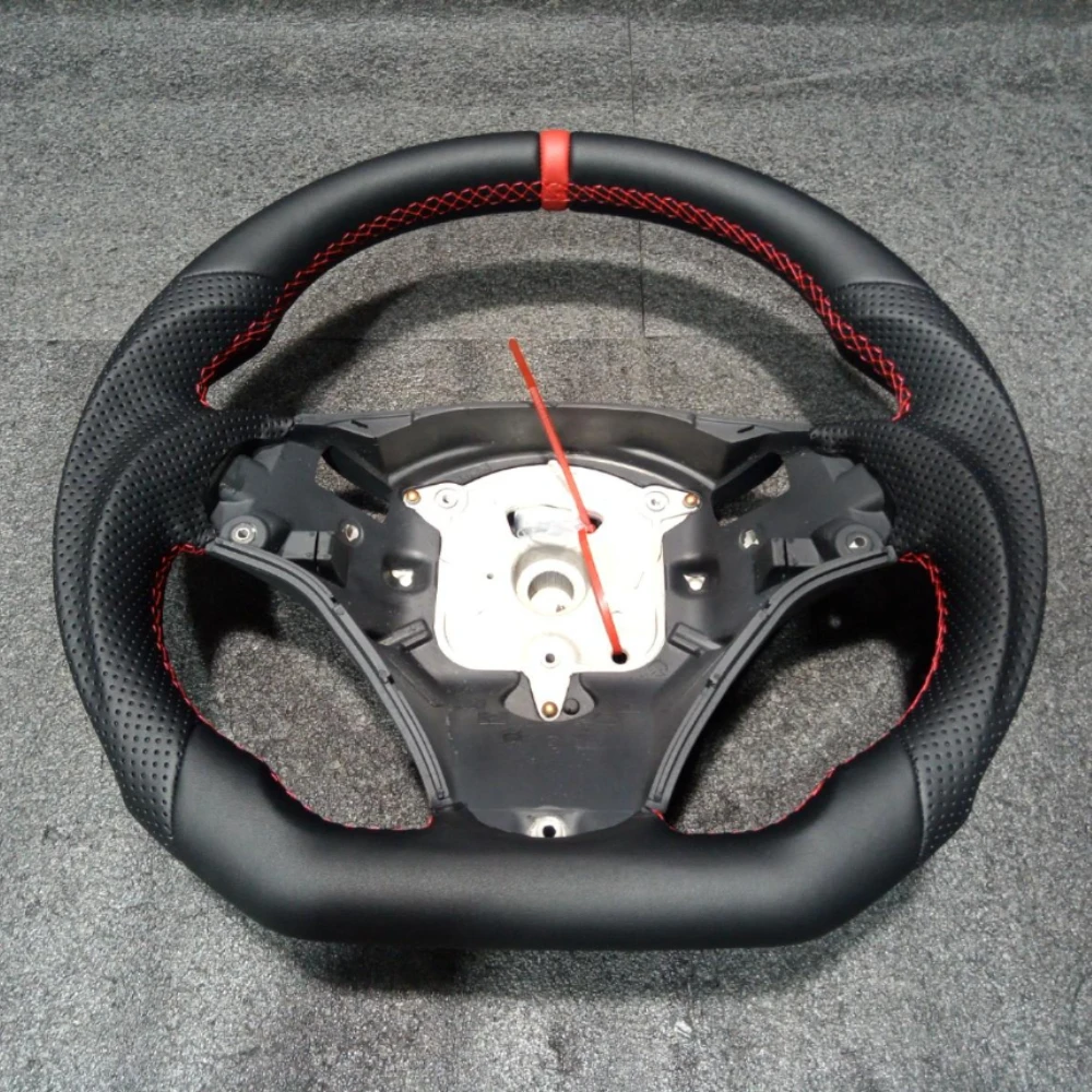 Lederen Stuurwiel Voor BMW E90 E92 E93 M3 328i 335i 135i E60 Stuurwiel Platte Bodem Rode Streep Auto Accessoires 2005-2012