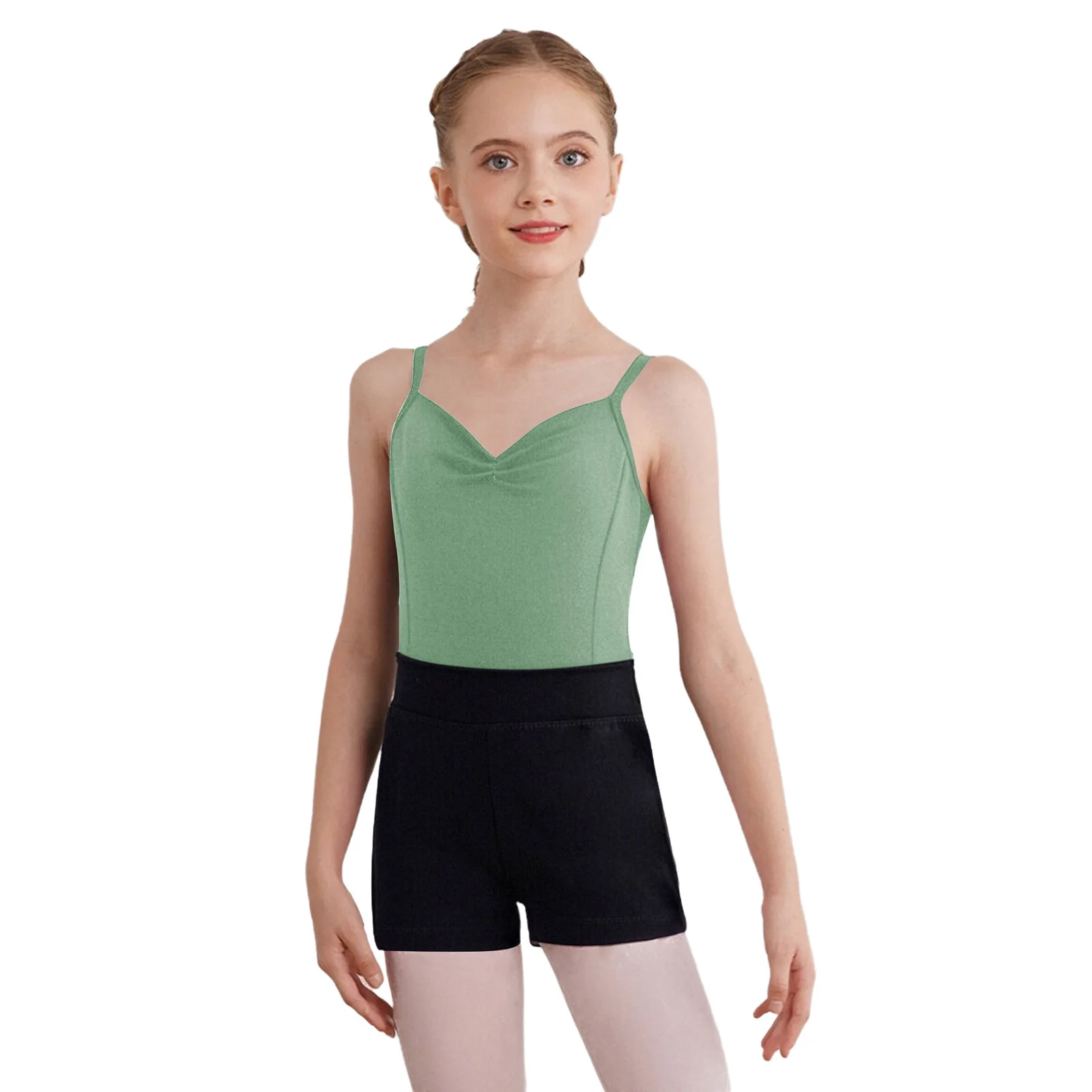 Leotardos de baile de Ballet para niñas, mono de gimnasia con tirantes finos ajustables y pantalones cortos, traje de práctica de entrenamiento de Yoga de bailarina