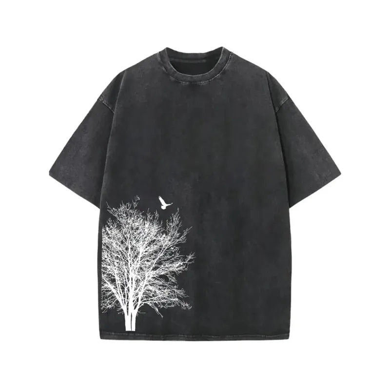 

Minimalist Tree Graphic T-Shirt Nature Line Art Black White Tee Gothic Aesthetic Oversized Shirt for Men Women Casual Look