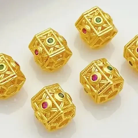 

Sand Gold Inlaid Zircon Hollow Beads Loose Beads Handmade DIY Bracelet Necklace Jewelry Material Accessories