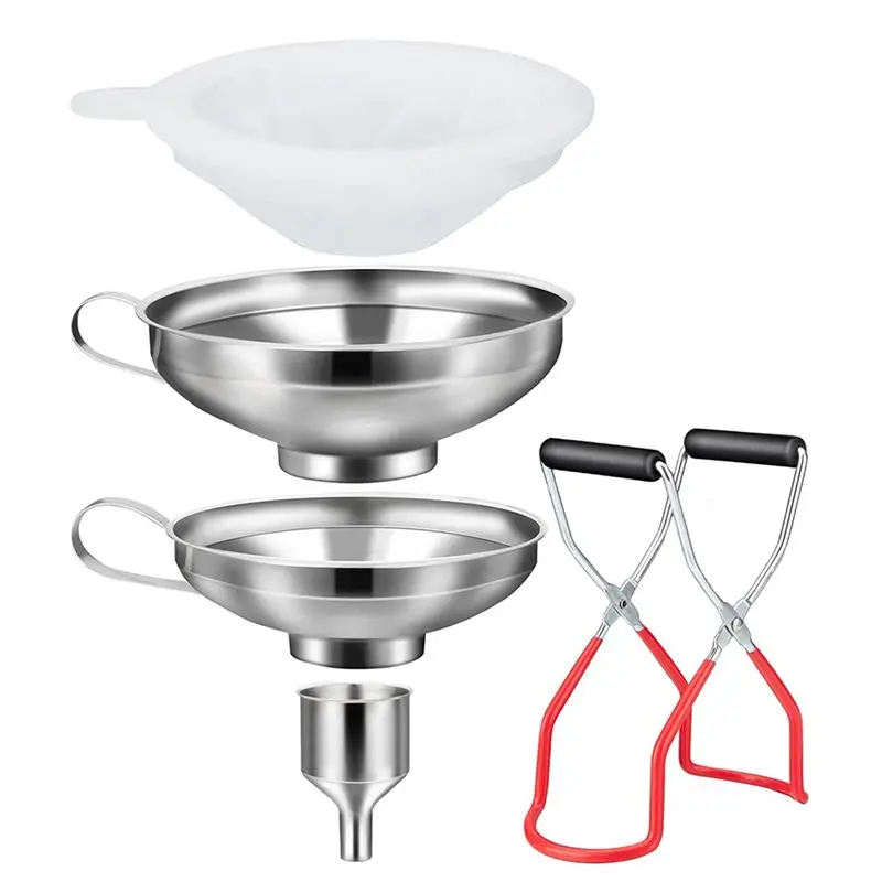 ABKW-Filling Funnel Funnel Stainless Steel Set With Preserving Jars Lifters And Filter