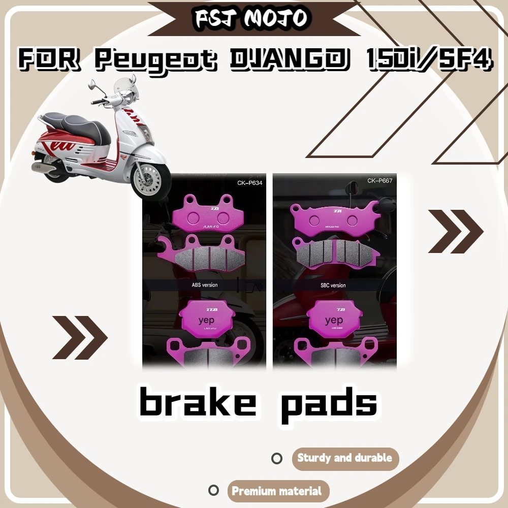 For Peugeot DJANGO150i SF4 SBC ABS Grooved Brake Pads Air Flow Grooves Vent Dust & Slow Thermal Fade During Long Downhill Trips