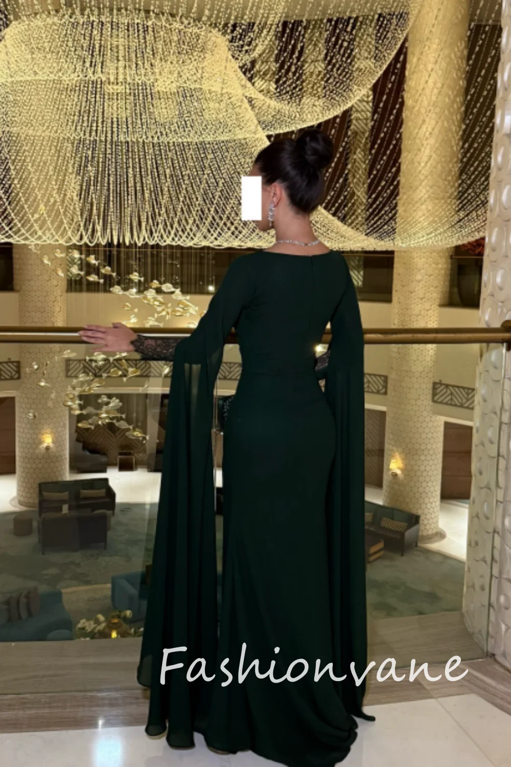 Fashionvane 2024 Customized Saudi Arabia Women Mermaid Strapless Long Sleeves Prom Dress Evening Party Gown Cocktail Dress