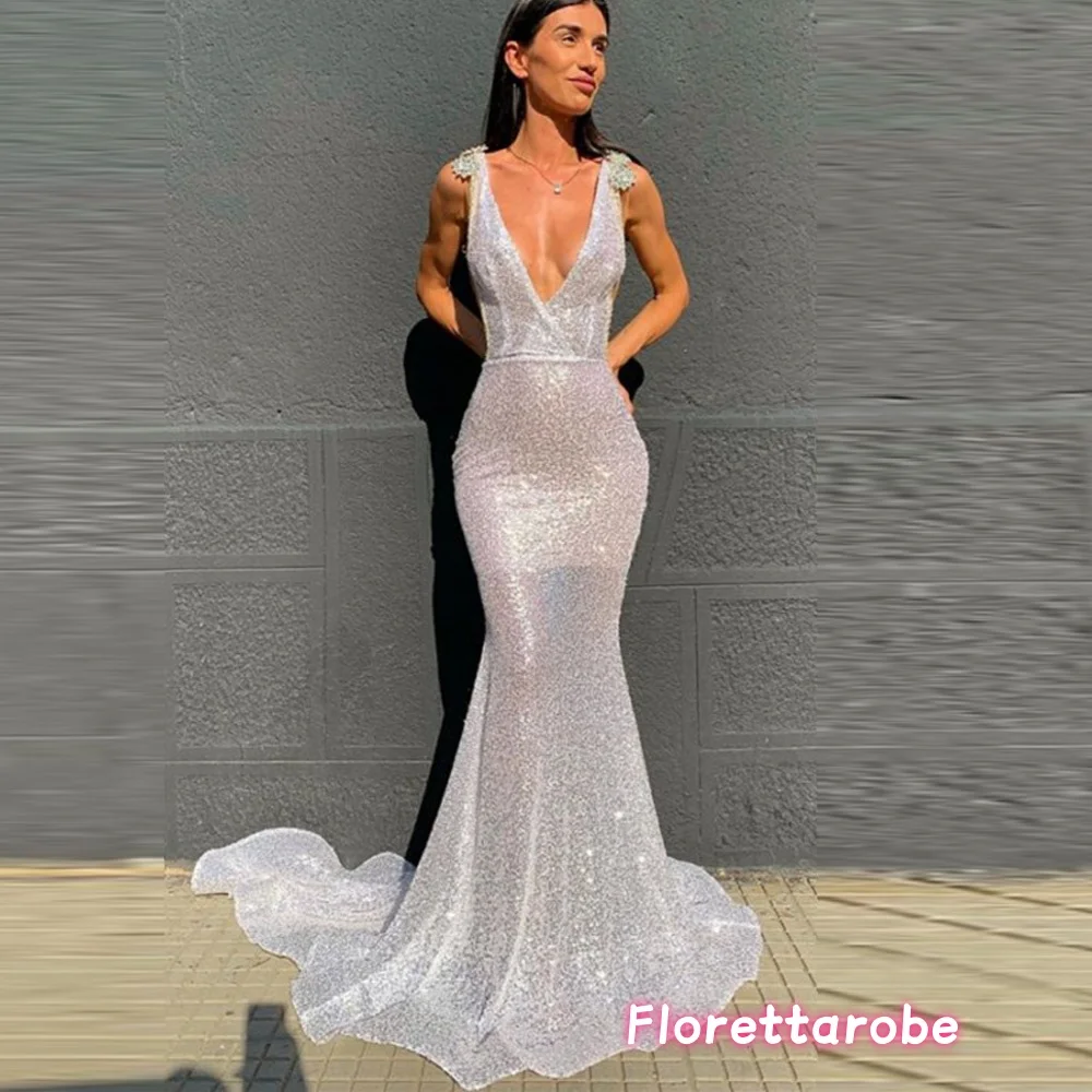 

Сексуальные платья для выпускного вечера на тонких бретельках с глубоким v-образным вырезом и блестками длиной до пола, вечерние платья без рукавов с открытой спиной по индивидуальному заказу