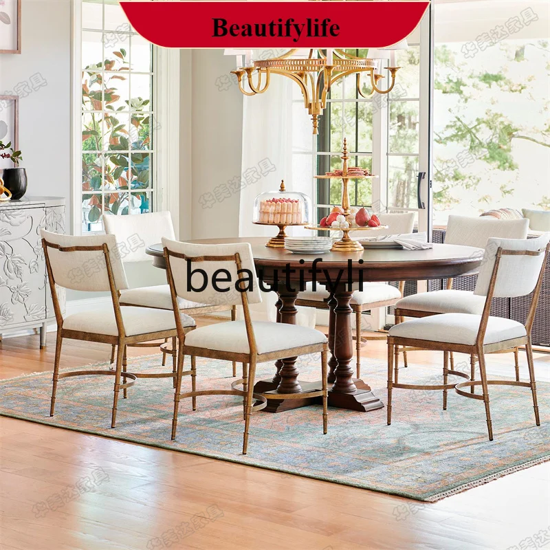 

Q132 American solid wood old round dining table retro dining table size retractable dining table high-end furniture