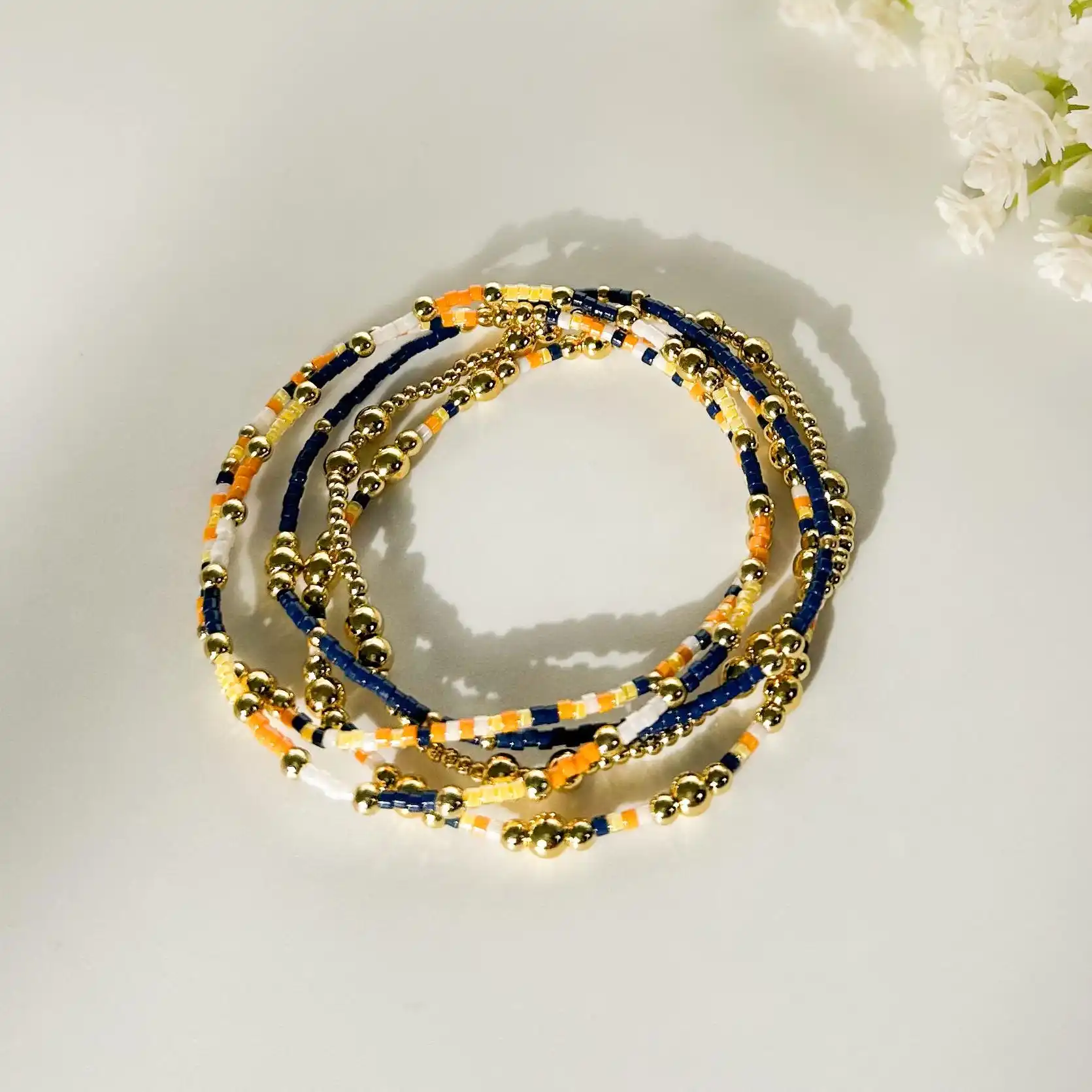 

5 PCS Boho Glass Seed Beads and Copper Beaded Bracelet Set for Women Handmade Stackable Layered Bangles Jewelry Gift