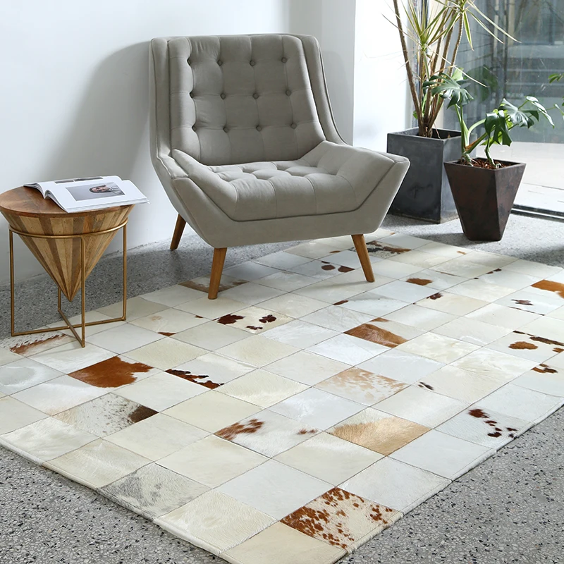 Luxury Living Room Carpet Japanese Style Real Cow Hide Handmade Rug for Bedroom Decoration Study Tatami Simple Floor Mat Rug
