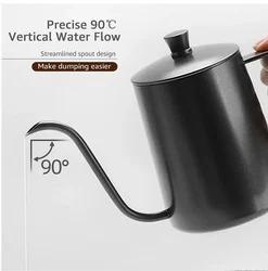 Chaleira em aço inoxidável Gooseneck Drip, pote de café, pescoço de cisne, boca fina, revestimento antiaderente, produto comestível, 350 ml, 600ml