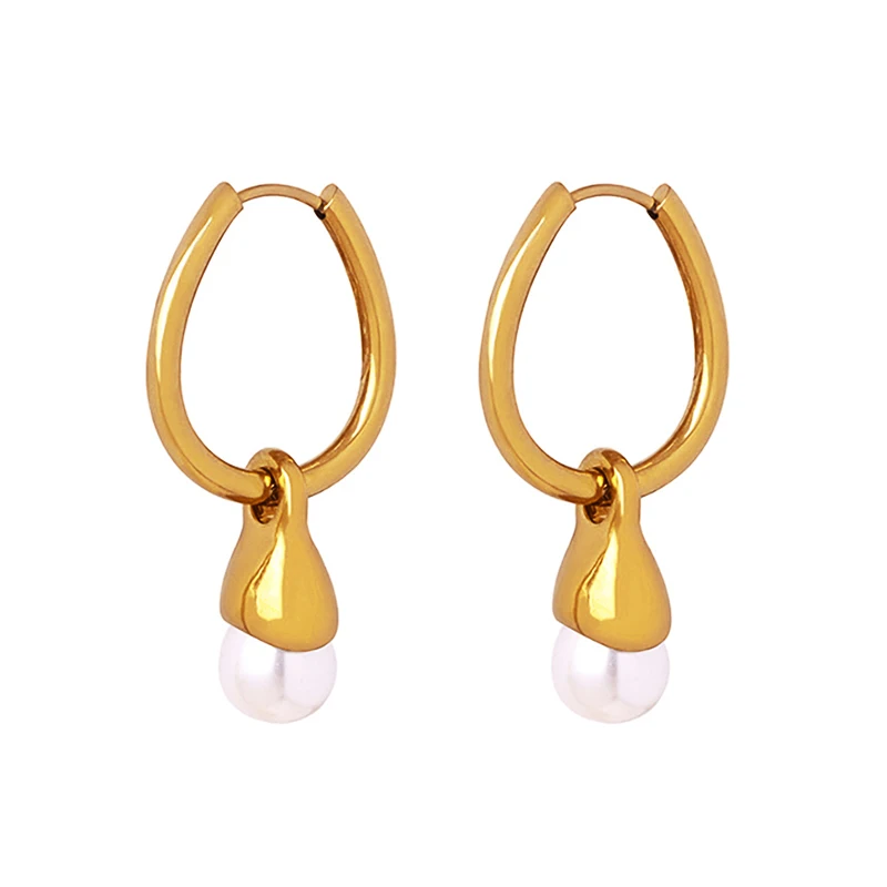 Nivora تقليد اللؤلؤ جولة انخفاض القرط 316L الفولاذ المقاوم للصدأ استرخى أقراط للنساء موضة مقاوم للماء النساء المجوهرات