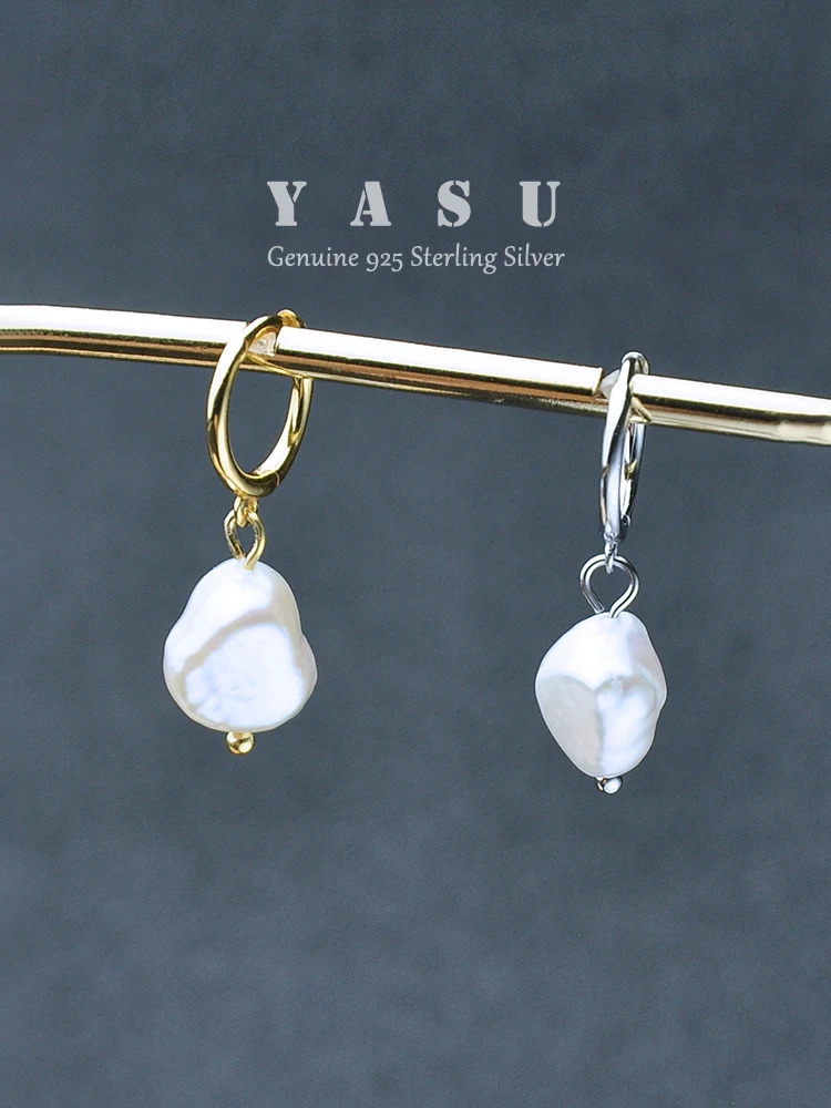 

Yasu 925 Sterling Silver Baroque Natural Pear Hoop Earring for Women 14K Gold Plated Hanging Earrings Luxury Fine Jewelry Gifts