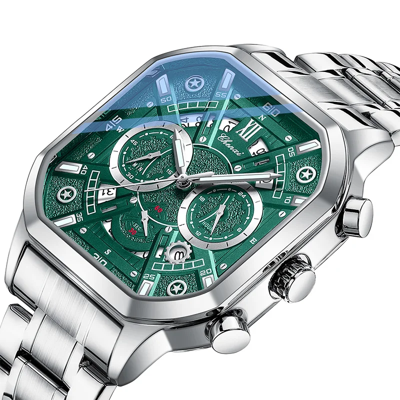 CHENXI High Quality Luminous Timing Function Watches For Man Silver Case Stainless Steel Strap Quartz Wristwatches Clock Gifts