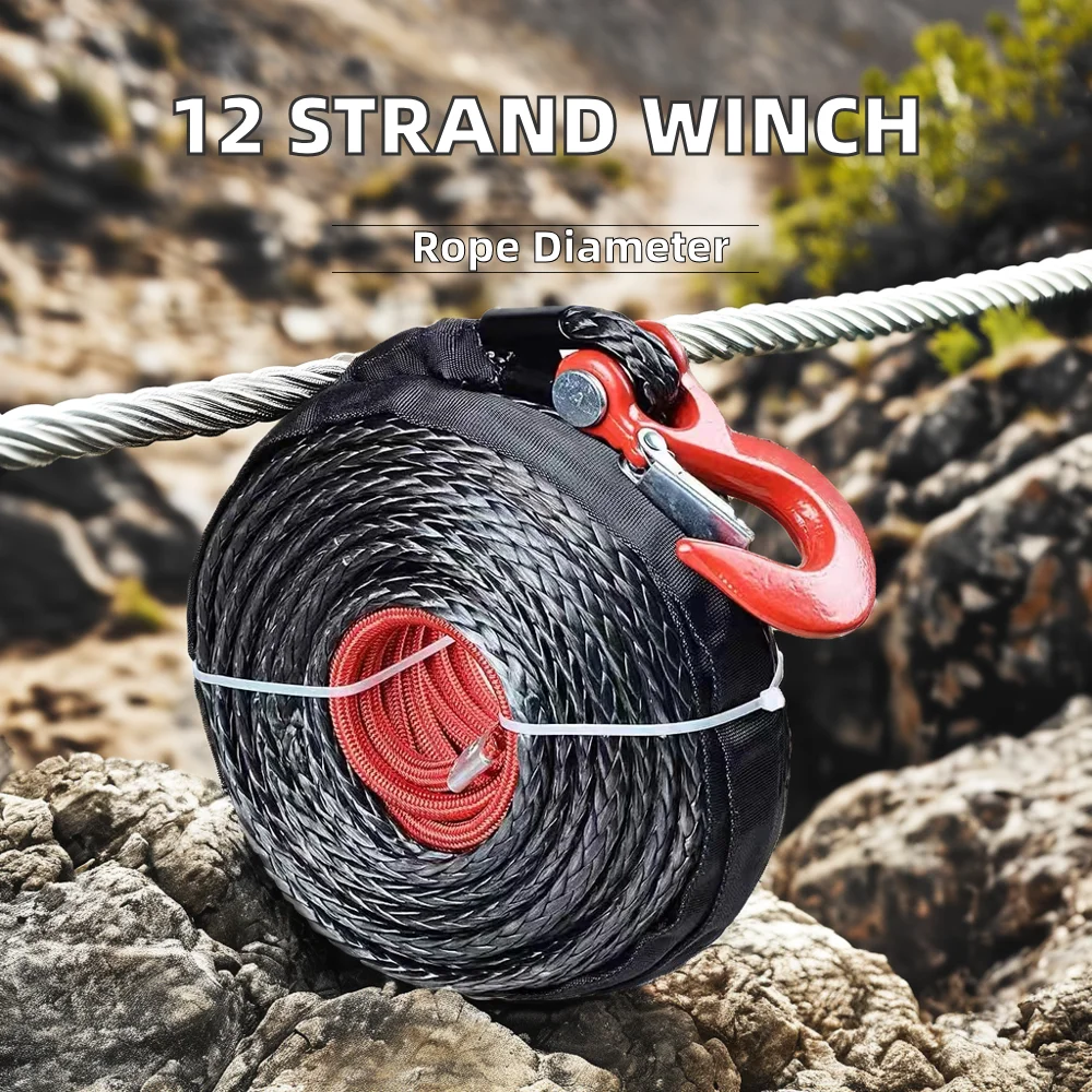 12500파운드 전기 윈치, 12가닥 합성 브레이드 로프(UHMWPE 스틸 나일론) 포함, 자동차 및 건설용, 길이 28m