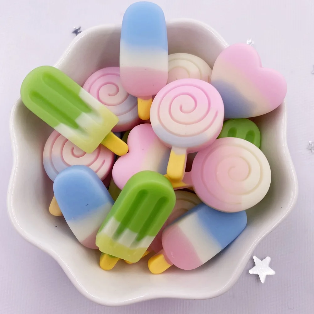 

Resin Colorful Popsicles of Different Shapes Flatback Stone Figurine 10PCS Scrapbook DIY Decor Home Accessories Crafts OM142