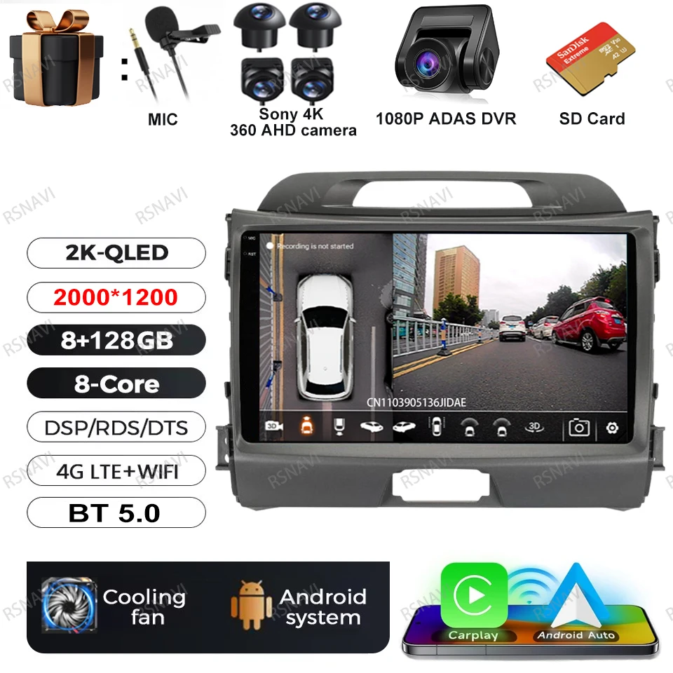 Autoradio Android 15 Voor KIA Sportage 2010 2011 2012 2013 2014 2015 2016 5G WIFI Qualcomm Navigatie DSP Stereo multimedia GPS