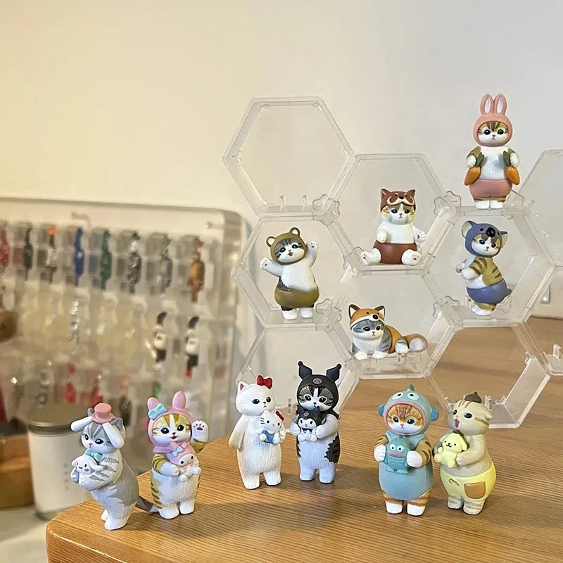 Sanrio figuras mofusand tubarão gato caixa cega kuromi minha melodia personagem figuras brinquedo ornamentos bonecas fãs crianças presente