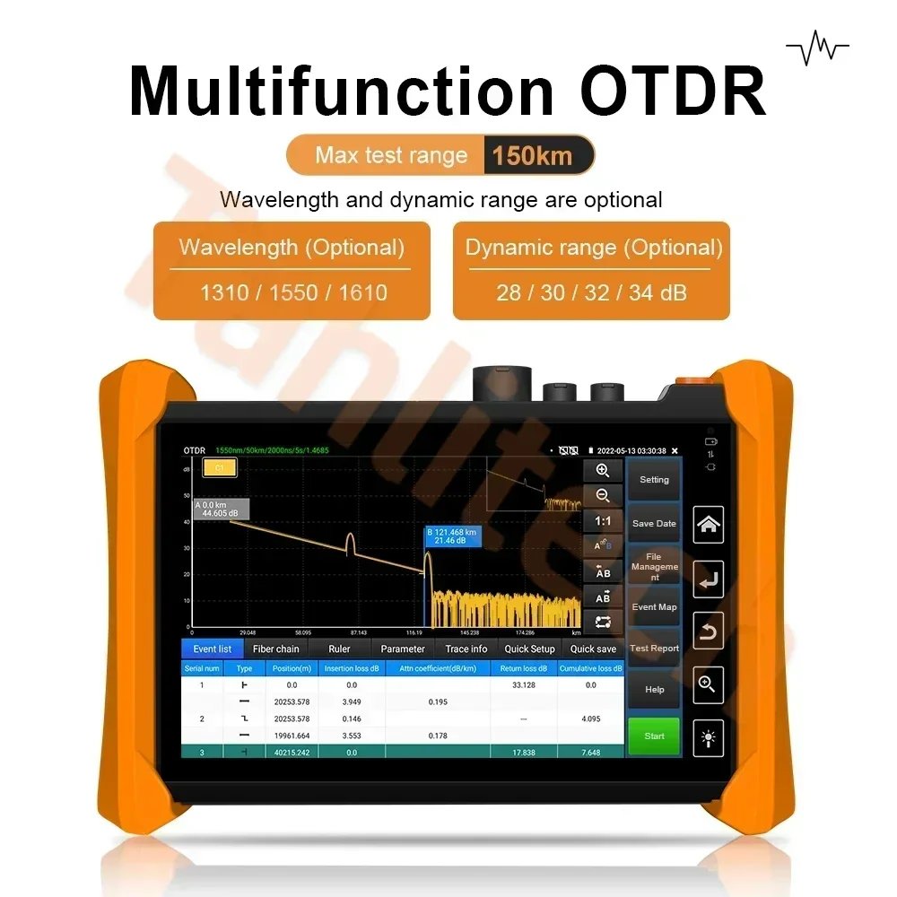 OTDR Tester Fiber Optic Reflectometer  1310/1550/1610nm 28/26/24dB Touch Screen VFL OLS OPM Event Map Ethernet Cable Tester