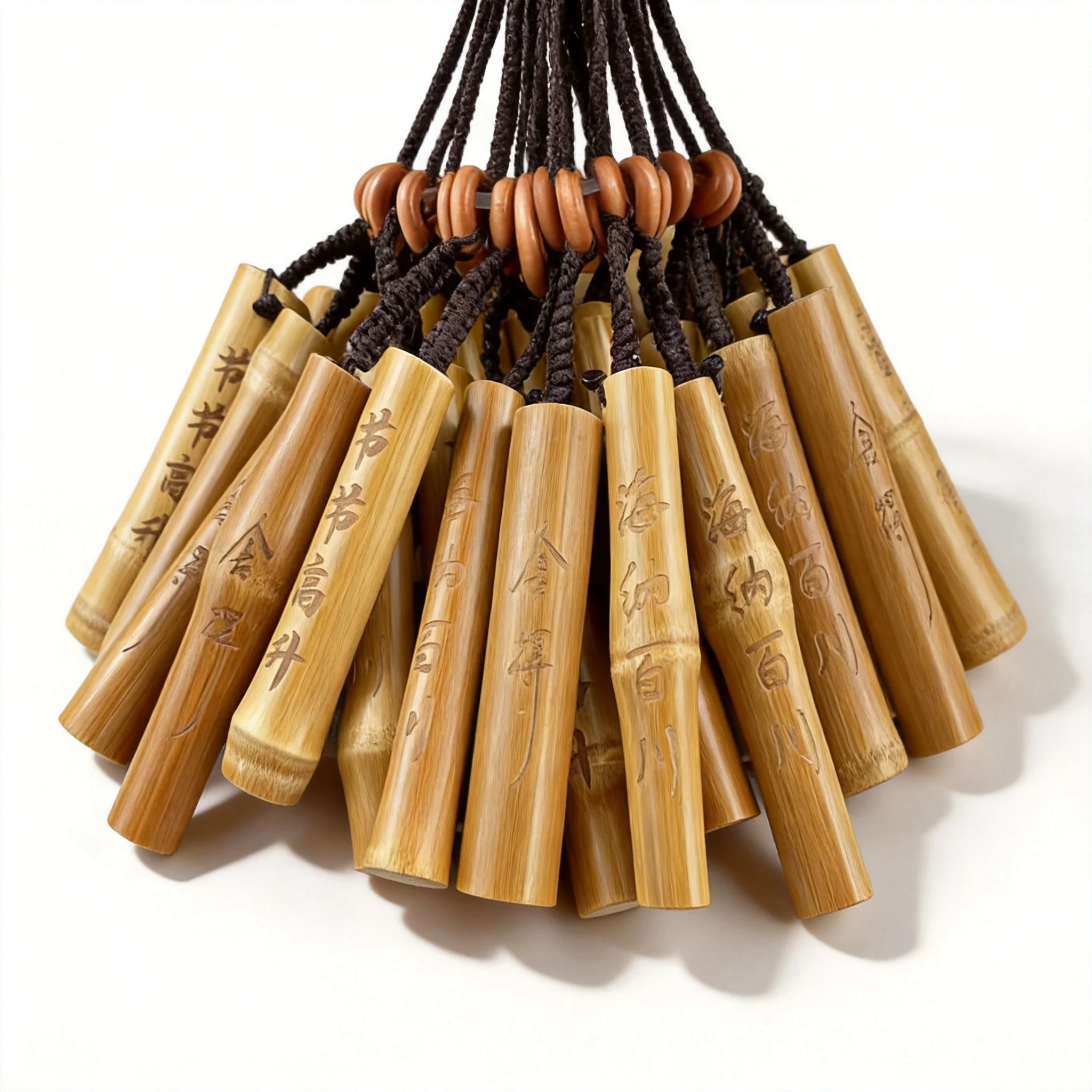 Caneta da Sorte Chinesa em Bambu Polido Sólido, Brinquedo Antiestresse, Colecionável Wenwan com Palavras Auspiciosas Gravadas
