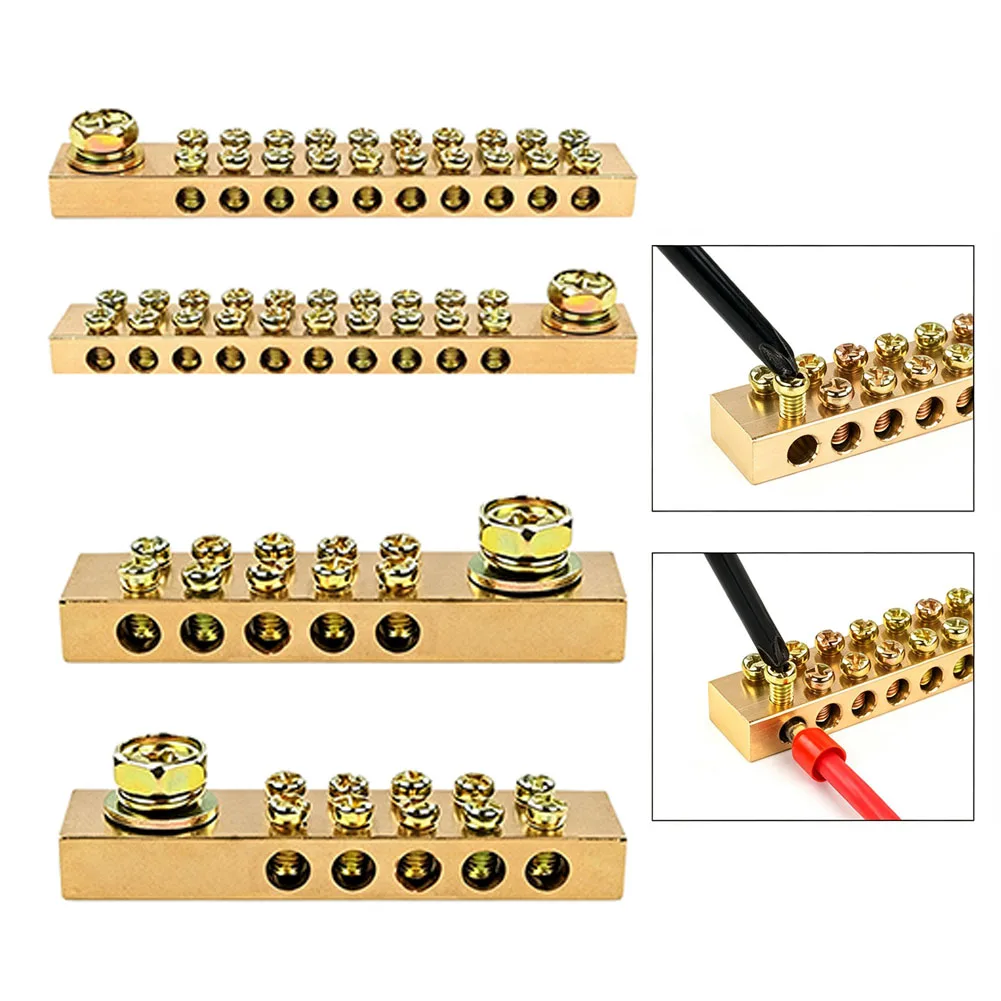2Pcs Copper Double-Hole Ground Busbar Terminal Block 5/10/20 Port High Current Wiring Connector For Electrical Panel