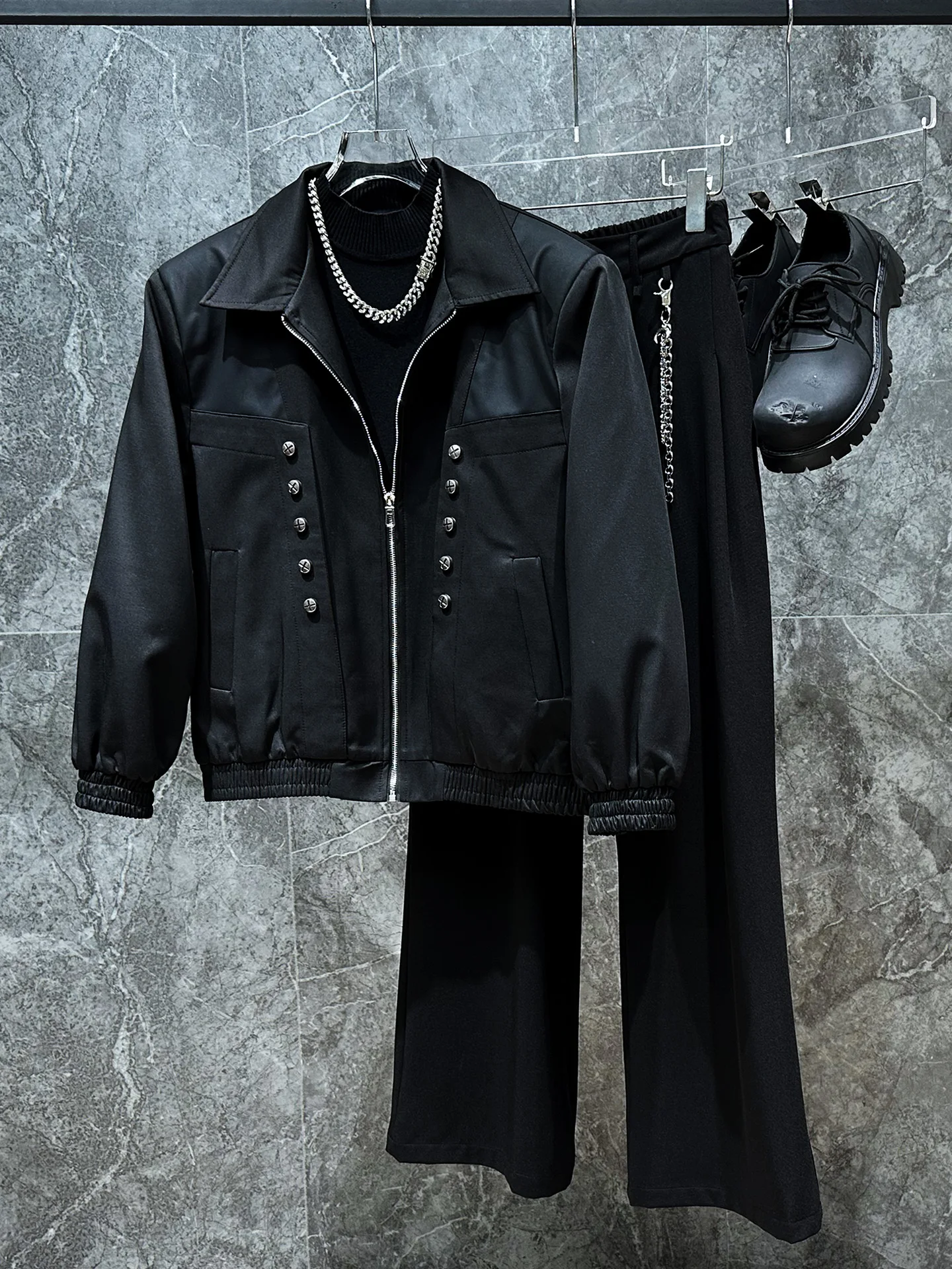 

Rivet Design Men's Casual Thiened ort Jaet Cotton Insert Autumn Winter Faion Youth Polyester Fiber Zipper Closure Coat