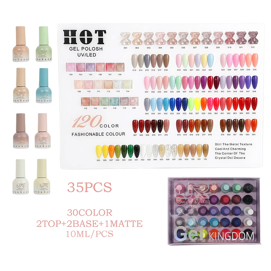 JR 30colors 2base coat 2top coat one matte Nail Polish Private Label UV Gel kit 10ml Soak off Gel Polish  in a set