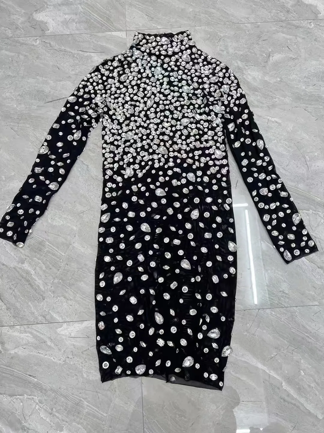 Sexy Transparent Mesh Flashing Big Silver Rhinestone Dress Birthday Evening Nightclub Party Luxury Gown Singer Perform Costume