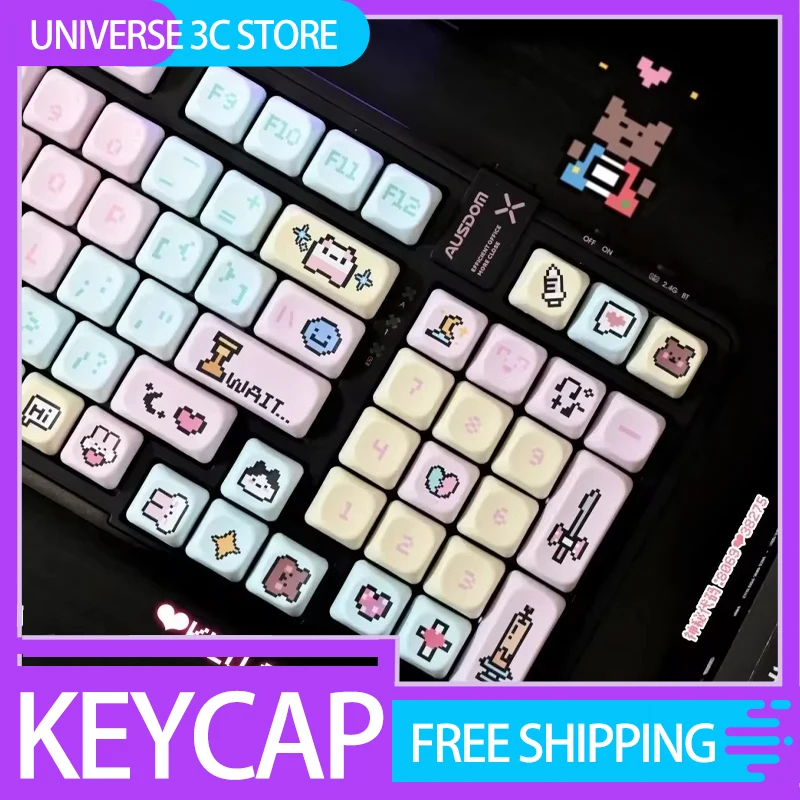 

Pixel Cute Keycap Cherry 140key Koa 143key Pbt Keycap Customization Cartoon Cute Keycap For Girls Office Keyboard Gifts