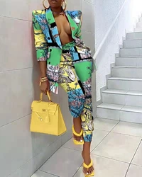 STYLISH LADY Floral Printed Elegant 2 Piece Set Women Long Sleeve Notched Blazer and Pant Suits 2025 Autumn Party OL Tracksuits