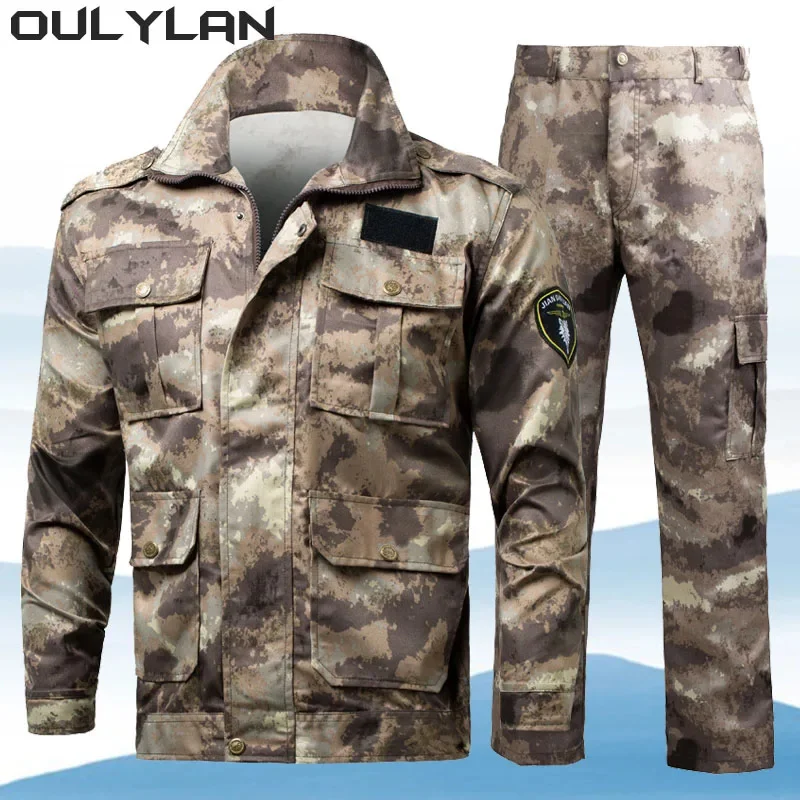 Oulylan Camouflage Tactical Clothes Ruins New Style Suit Jacket Hat Mountaineering Fishing Windproof three-Piece Set