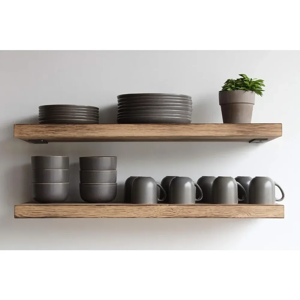 

Deep Floating Shelves | Modern Hardwood with Low Profile Brackets | High Weight Capacity