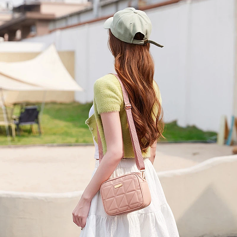 

Треугольная сумка для фотоаппарата с ромбической вышивкой, модная модная простая однотонная сумка через плечо с блестками большой вместимости