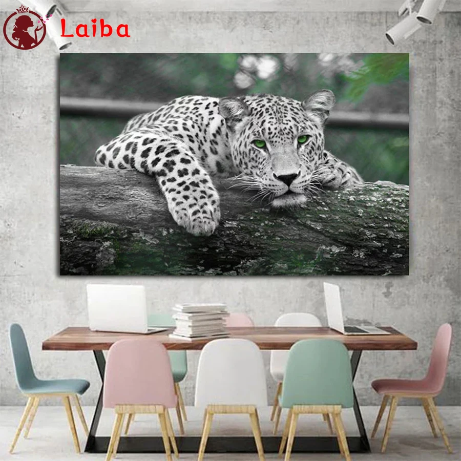 

Круглая алмазная живопись для домашнего декора, искусство животных, леопард, полная дрель, квадратная мозаика, подарок с вышивкой ручной работы, 5D фото