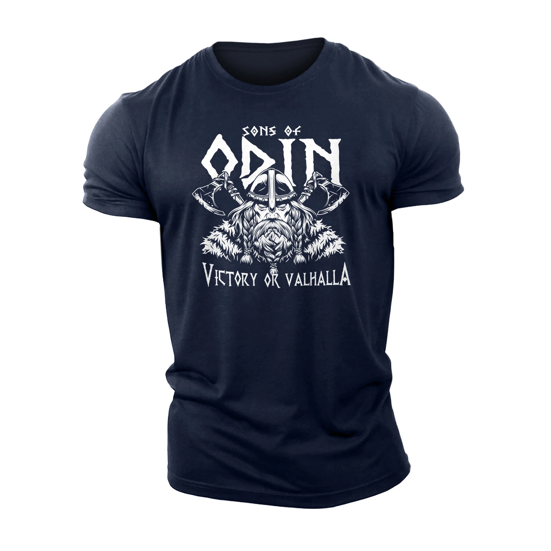 Sons of Odin Helme Victory or Valhalla T-Shirt Men\'s Gym High Quality Cotton Fitness Short Sleeve Top Tough Guy Image T-Shirt