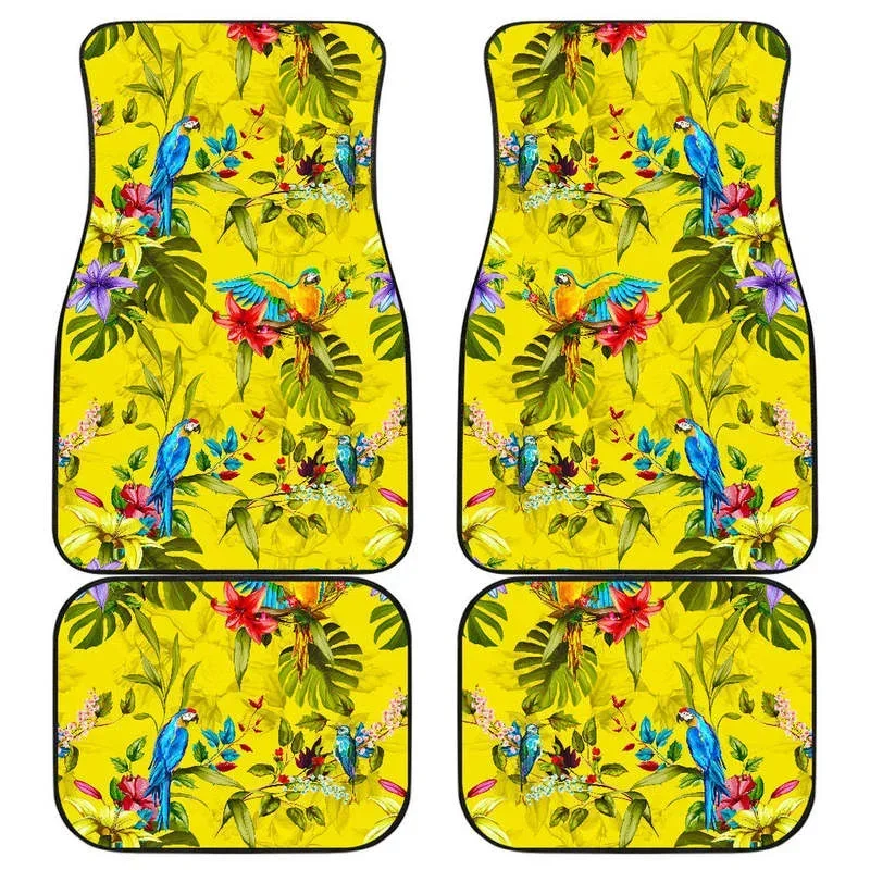 Parrot Tropical Pattern Print Front and Back Car Floor Mats Heavy Carpet Front and Rear Full Set 4PCs Pack