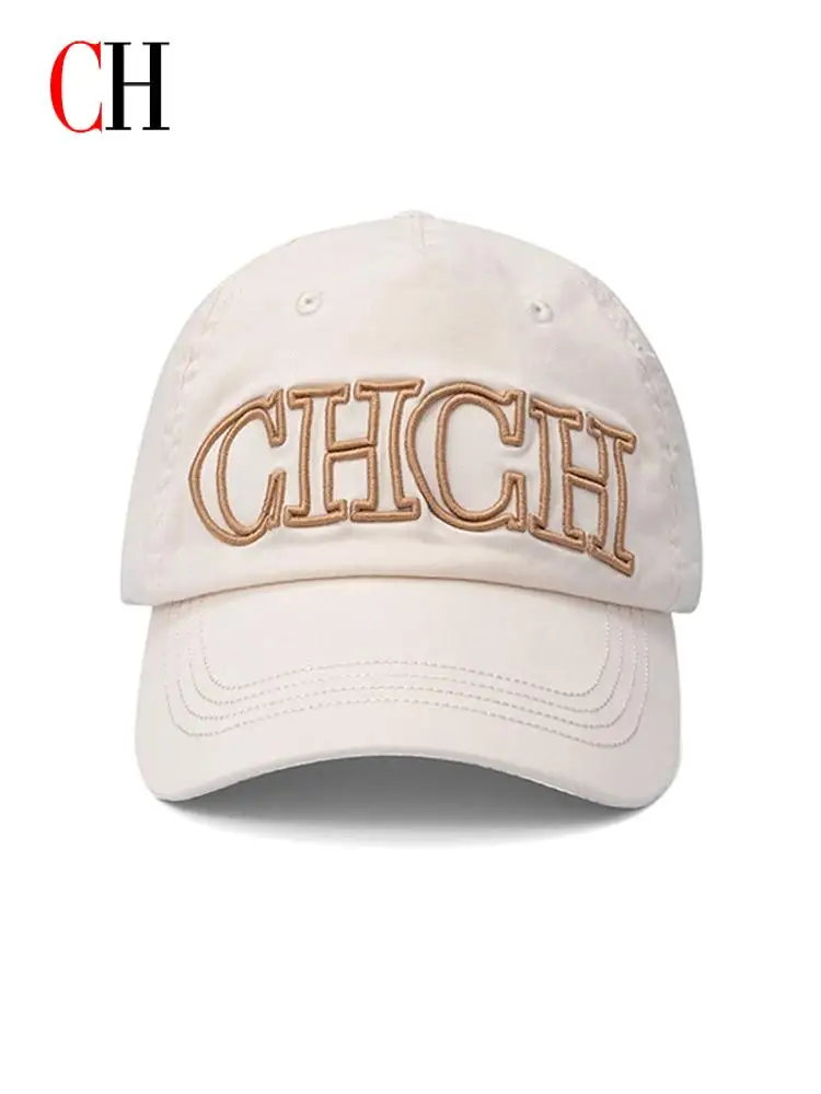 

CHCH Embroidered Baseball Cap Washed Cotton Adjustable Unisex Vintage Dad Hat Sun Visor Hip Hop Streetwear Beige Casquette
