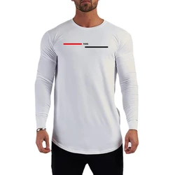 Fashion Paris Print Running T-shirt Long Sleeve Cotton Slim Fit Gym Sport Clothing Mens Fitness Bodybuilding Muscle Tee Tops