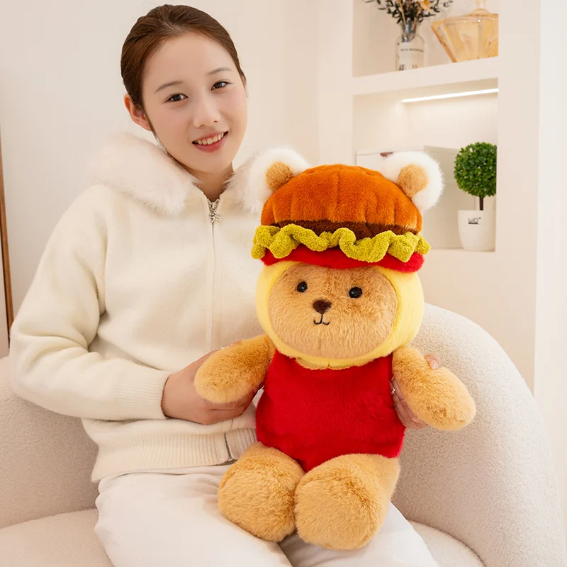 

Delicious Kawaii Hamburger Bear Plush Lovely Animal Doll Head Cover Pillow Cushion Toy Super Soft Gift Kids