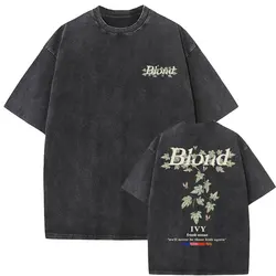 Washed Vintage Frank T-shirt Blond Hip Hop T Shirt Rap Ocean Oversized Tshirt Men Fashion Tees Short Sleeve Male Cool Streetwear