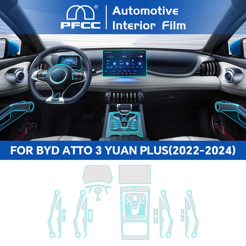 

For BYD Atto 3 Yuan Plus 2022 2023 2024 Car Interior Center Console Transparent TPU Protective Film Navigation Anti-scratch